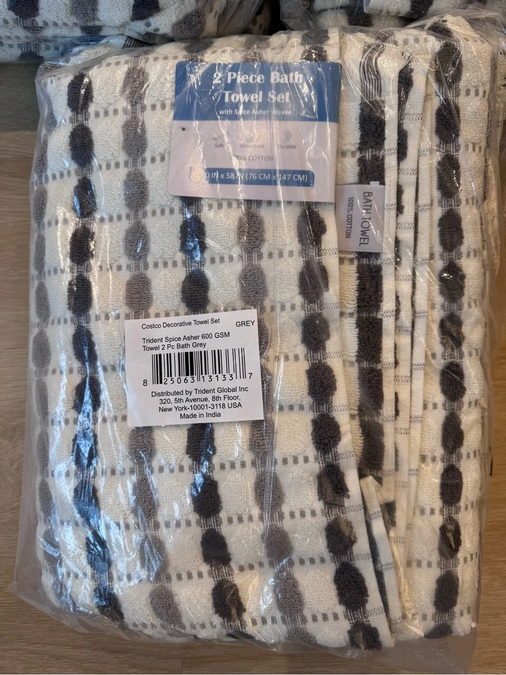 NEW 2 Piece Bath Towel Set Spice Asher Weave 100% Cotton Grey - 3 pack bundle
